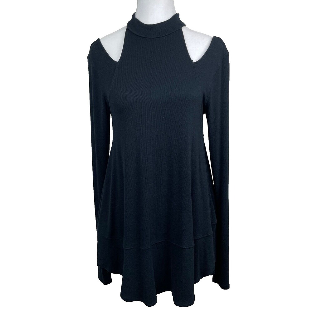 Free People Downtown Girl Tunic Top Small Black Mock Neck Goth Witchy Dark Fairy